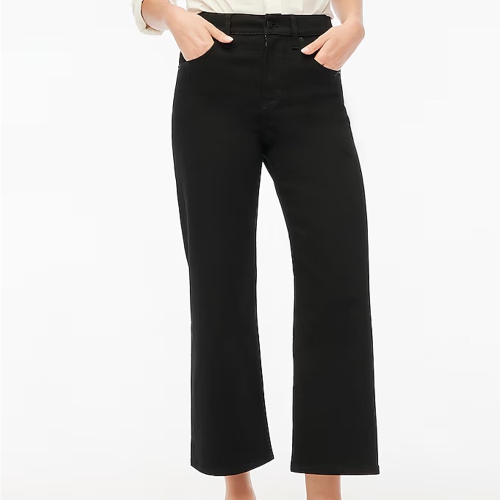 NWT J Crew Factory Cropped wide-leg black jean in all-day stretch